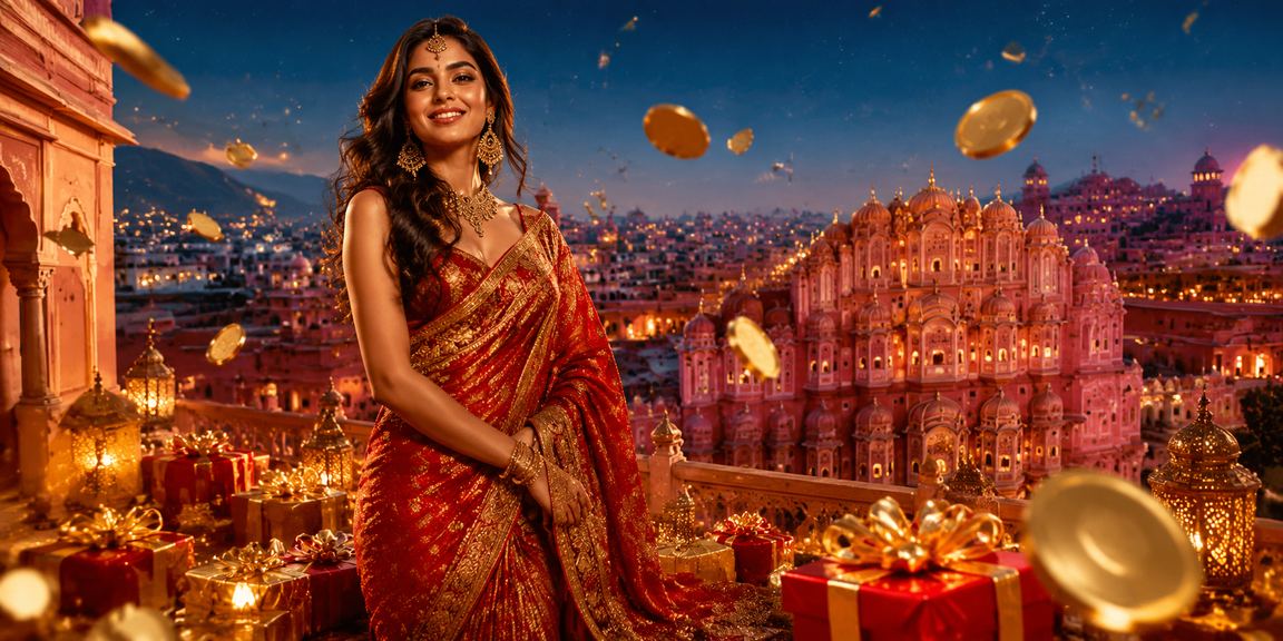 Jaipur Hawa Mahal with slot game and traditional attire